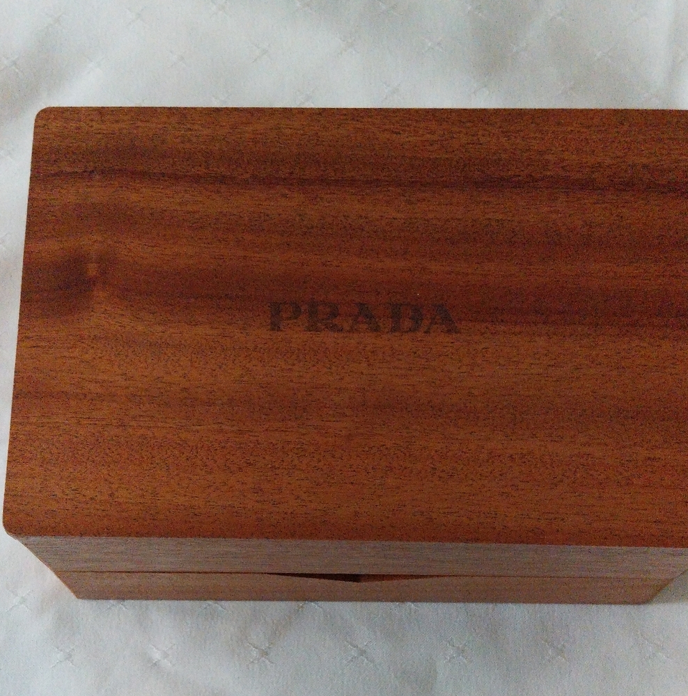 Authenticate Prada Brand New Wooden Storage Box in Rich Brown